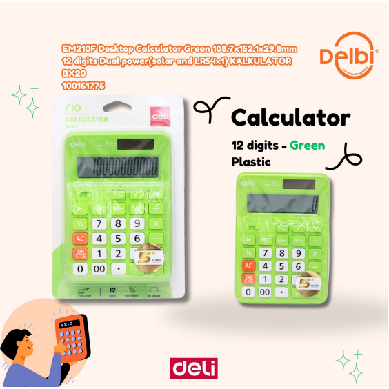 

EM210F Desktop Calculator Green 108.7x152.1x29.8mm 12 digits Dual power(solar and LR54x1) KALKULATOR BX20