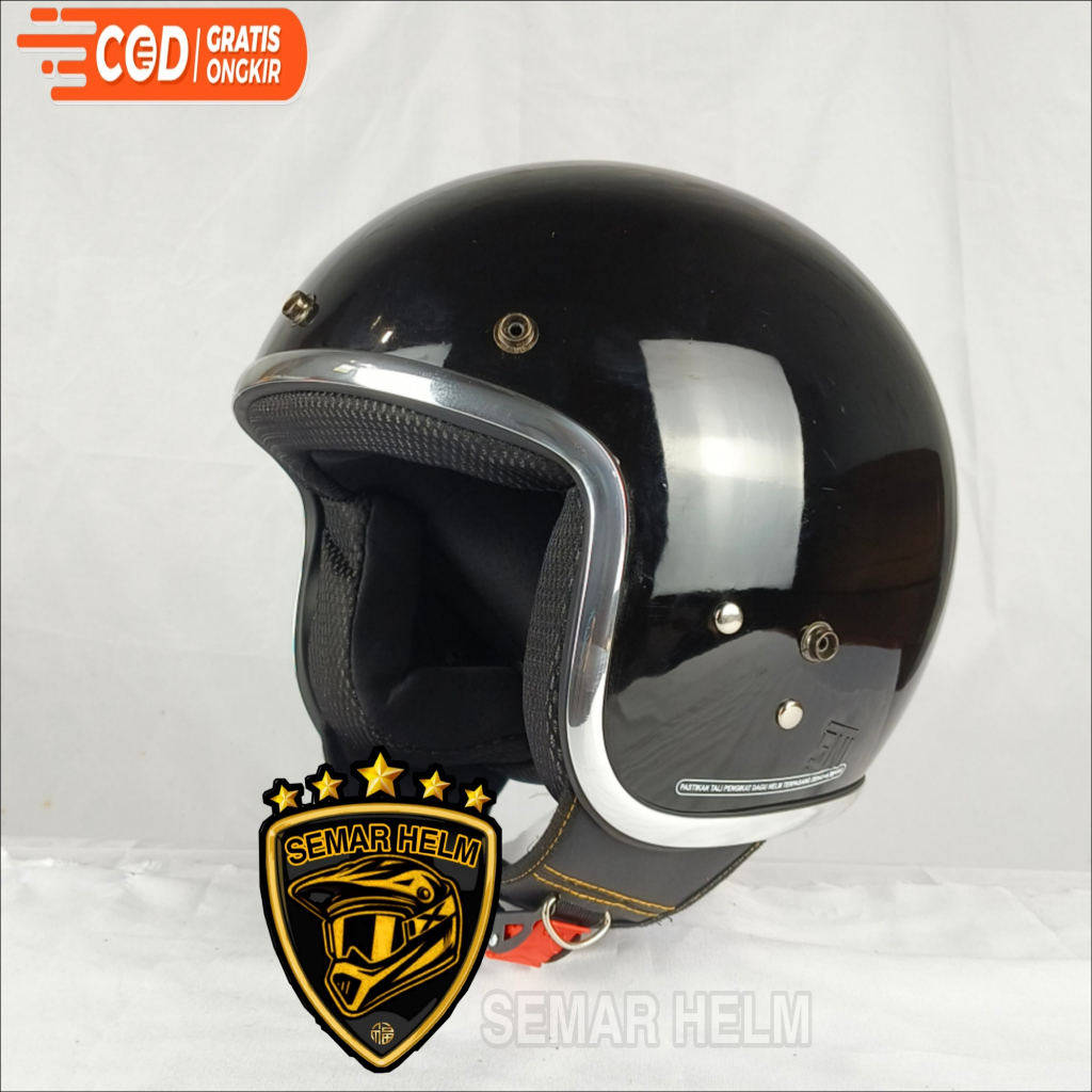 (FREE BOX) HELM BOGO WANITA PRIA DEWASA TANPA KACA SNI PREMIUM - Helm bogo retro full leher Terlaris