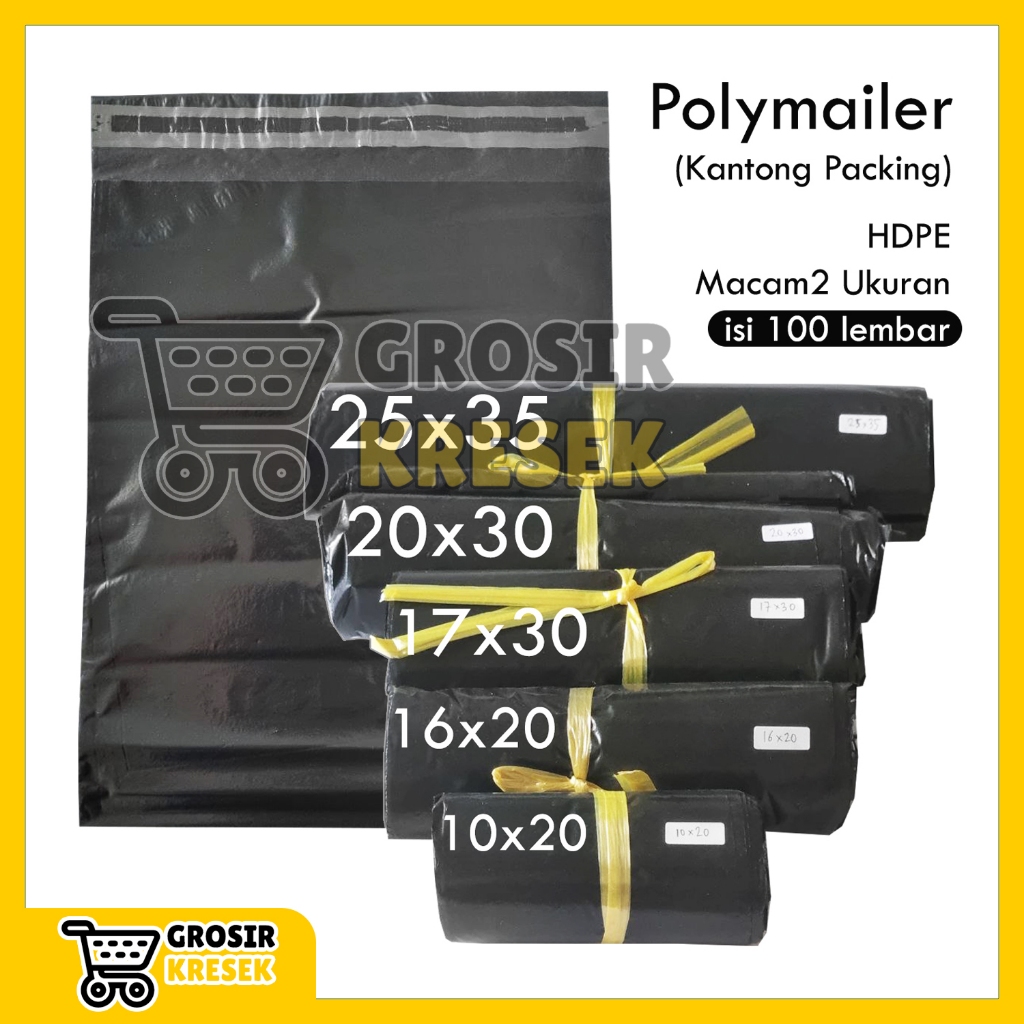 

[DISC] AA7 - Polymailer All Size Hitam Doff HDPE Tebal 035 Kantong Plastik Packing Online ukuran 10x20 - 16x20 - 17x30 - 20x30 - 25x35 cm isi 100 Lembar - Grosir Kantong Plastik