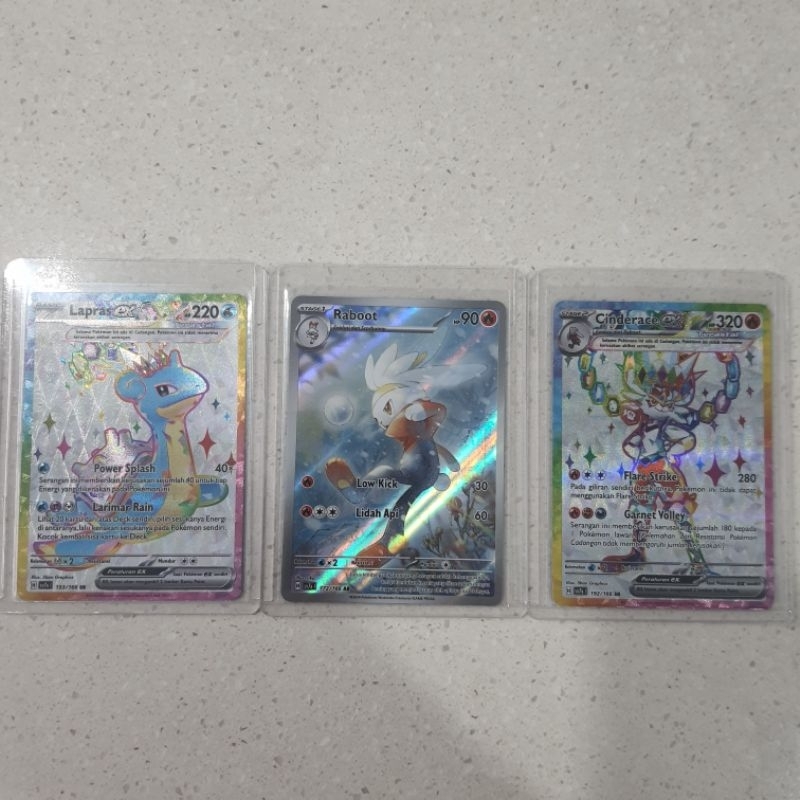 Lapras EX SR + CINDERACE EX SR + free raboot AR TCG POKEMON INDONESIA