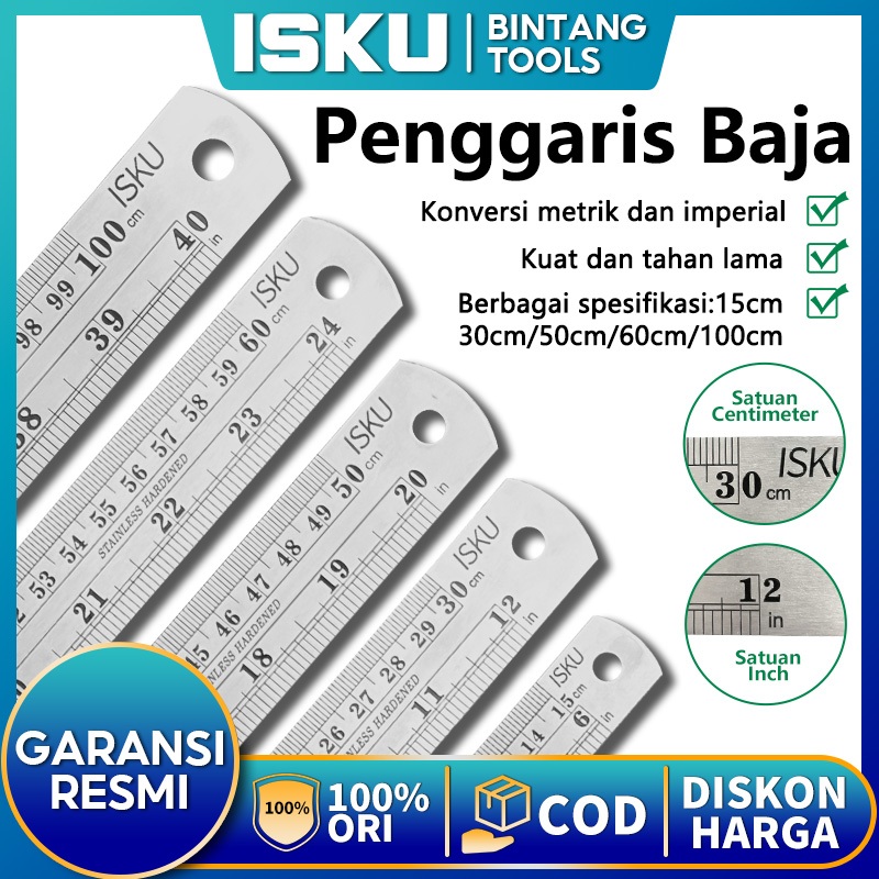 

ISKU Stainless Penggaris Besi Penggaris Baja 15/30/50/60/100Cm Baja Tahan Karat/Skala Penggaris Dua Sisi