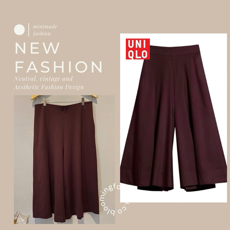 Women Uniqlo Ponte Flare Cropped Pants in Dark Maroon