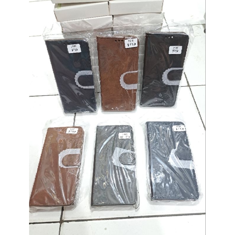 Flip Cover Full Black Hitam Oppo F9 / Flip Cover Buka Tutup Oppo A7 / Dompet Leather Case For Tipe H