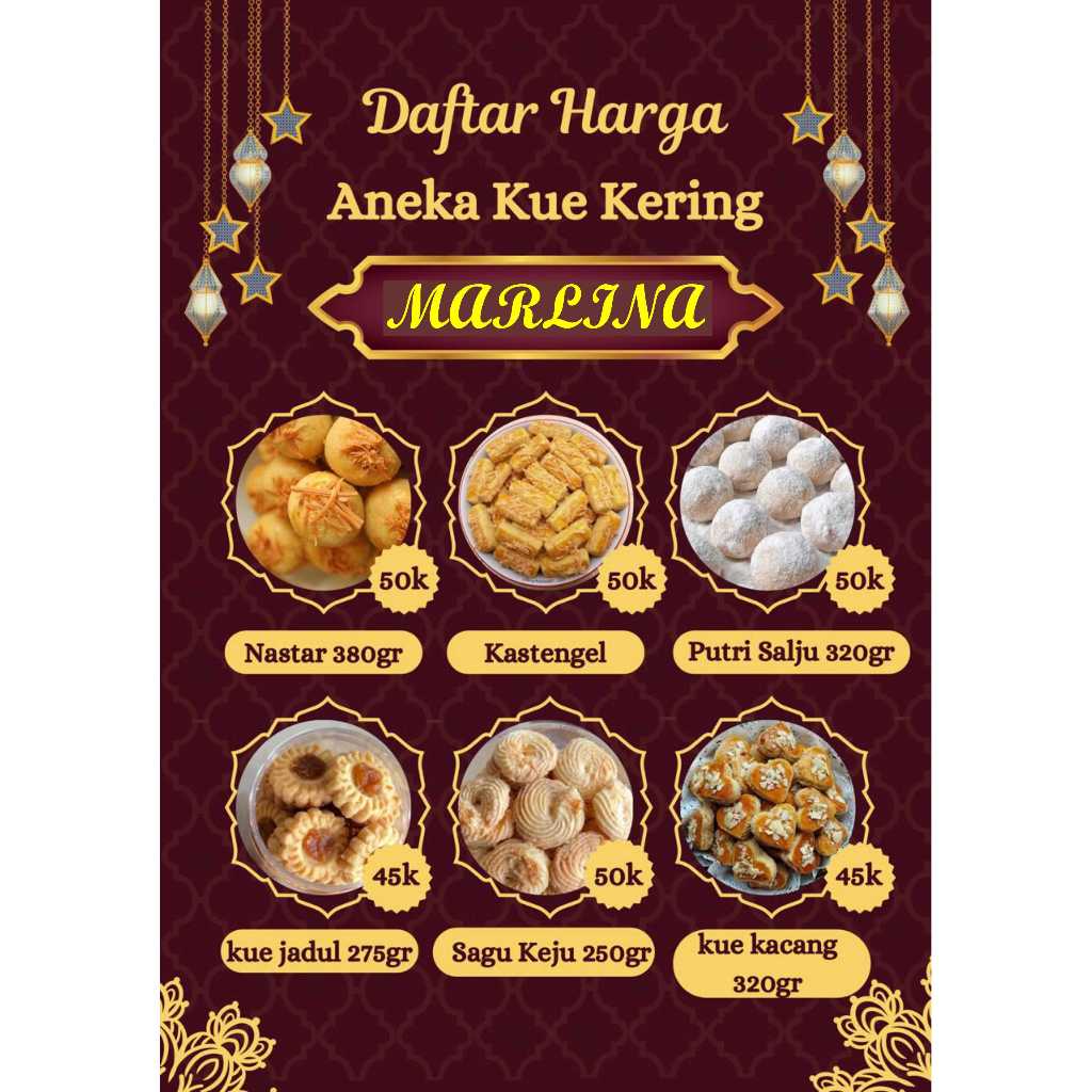 

Aneka Kue Kering Nastar I Kastenger I Putri Salju I Kue Jadul I Sagu Keju I Coconut kismis I Bomboloni Cookies I Kue Kelapa Kurma I Thumbrin Choklat I Nanas Kuker