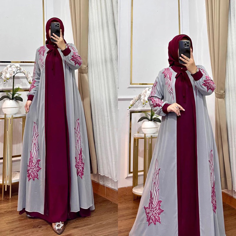 Gamis Nadia Ceruty Baby Doll Set Hijab Abaya Dress Muslim Wanita Premium - GamielaBoutique