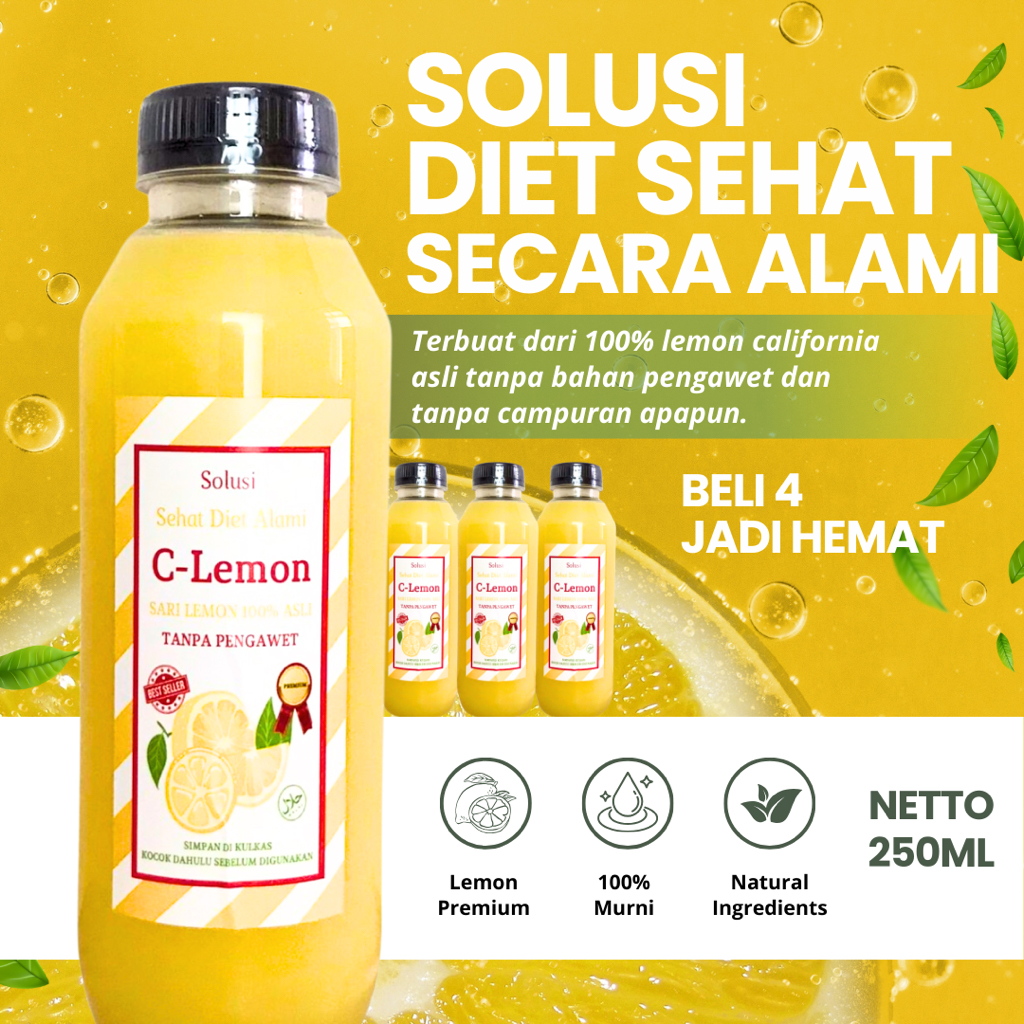 

Paket 4 Botol 250 ML Sari Lemon California Jus Diet/Detox Alami Tanpa Campuran Apapun