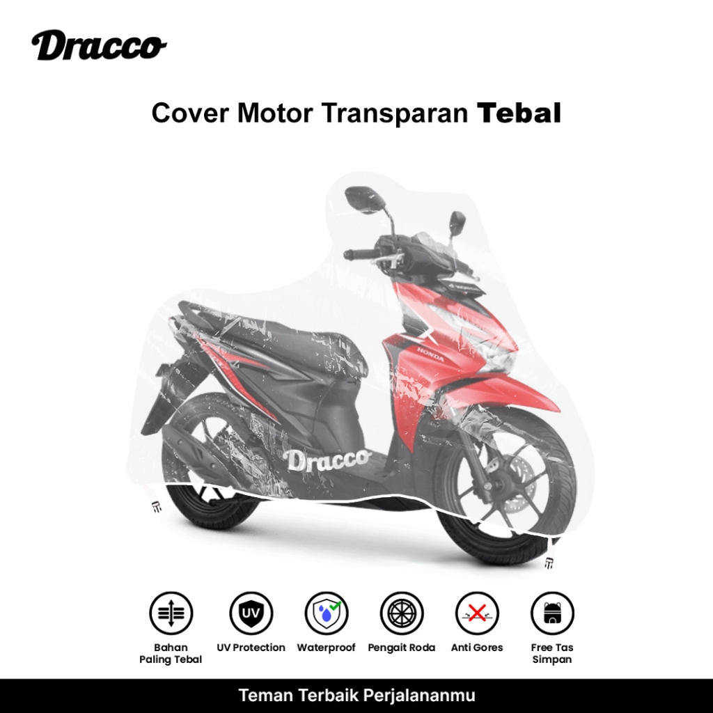 DRACCO sarung motor HONDA BEAT transparan waterproof Tebal premium cover motor beat free tas simpan
