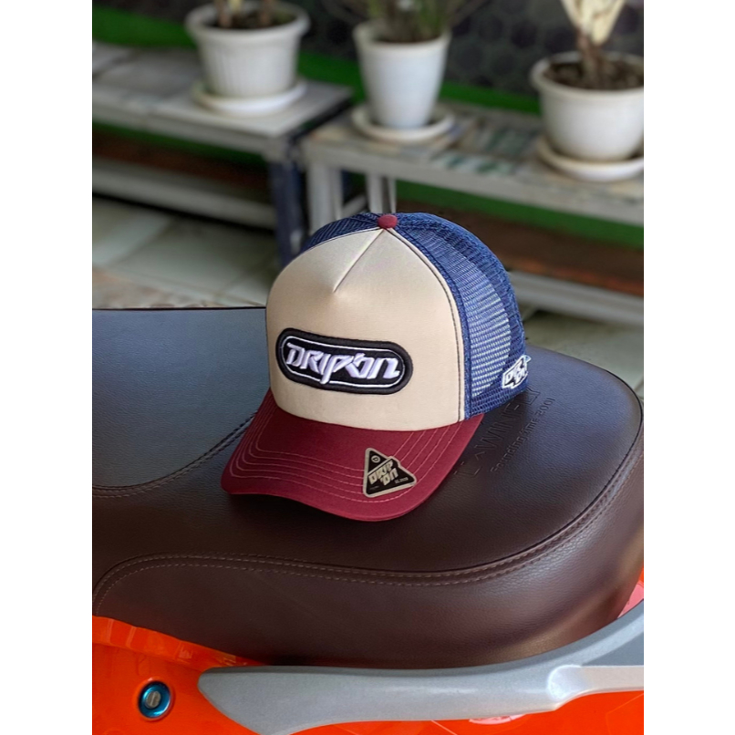 DRIPON Topi Jaring Pria Trucker Hat Distro Original Maroon Cream Navy DROTR-MCN