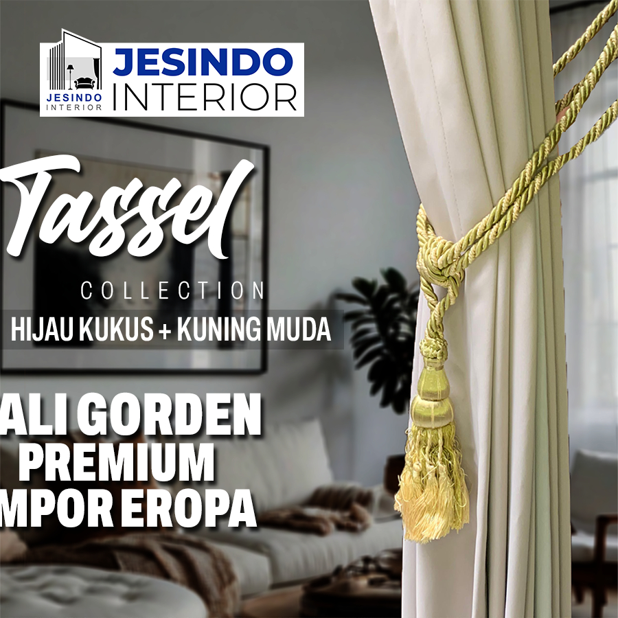 Tali Ikatan Gorden Gordyn Tassel Mewah Import Eropa Warna HIJAU KUKUS + KUNING MUDA