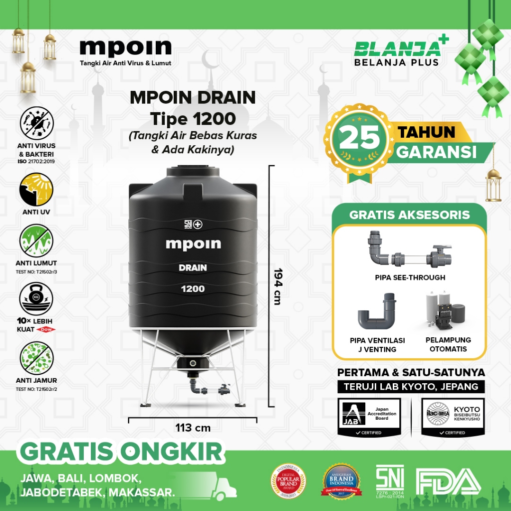 Toren Tangki Tandon Air Mpoin Drain 400 600 800 1200 1500 2000 Liter Tangki Mpoin Drain Bebas Kuras 