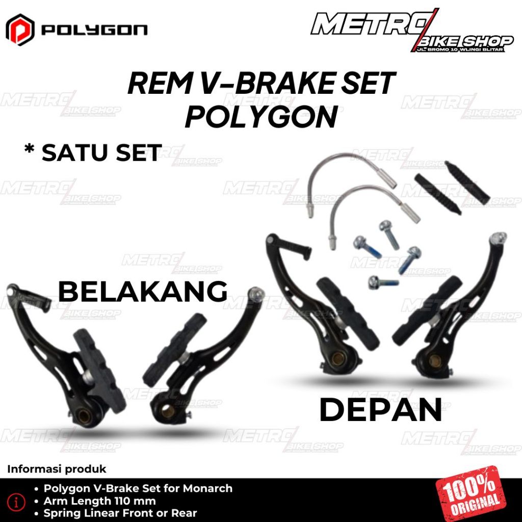 Rem Sepeda V-Brake Polygon 1 Set Rem V-Brake Polygon Monarch rem V-Brake MTB 1 set V-Brake Sepeda