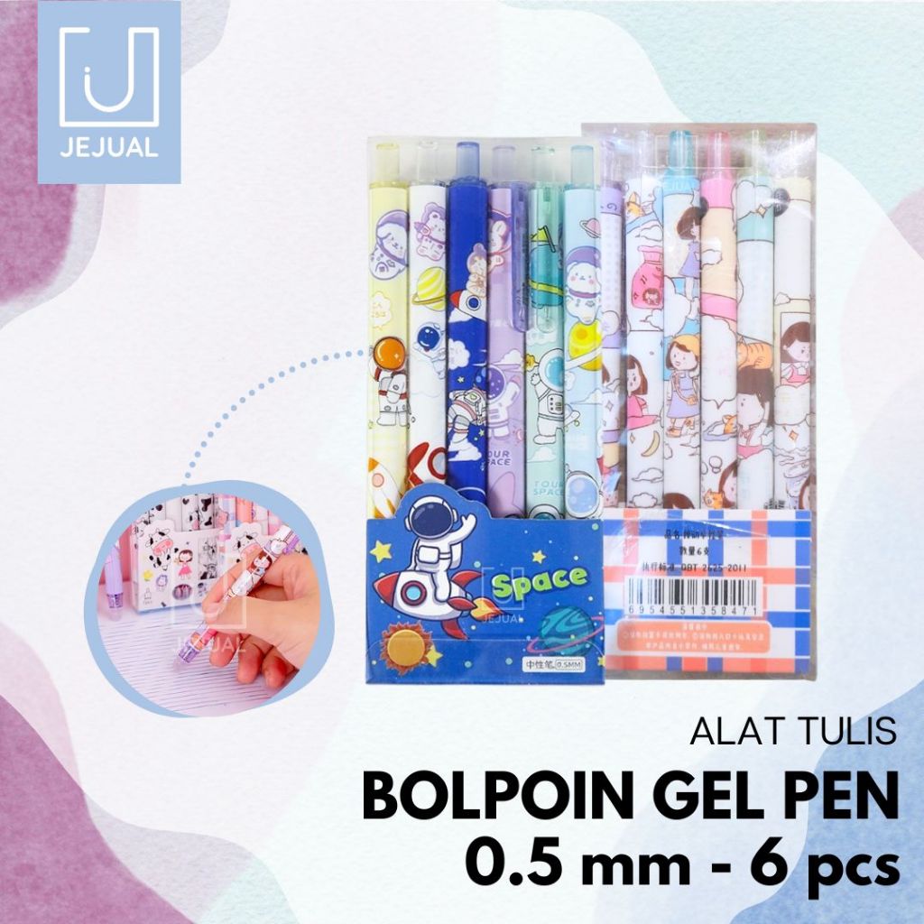 

Pulpen Gel 0.5mm 6 Pcs Pen Bolpoin Tinta Gel Model Cetekan Isi 6