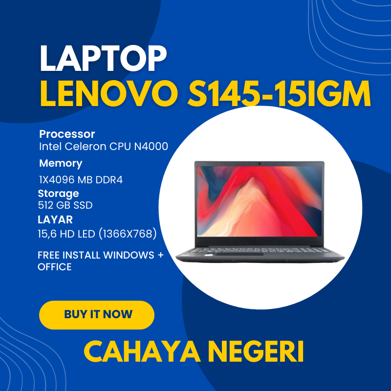 PROMO LAPTOP Lenovo S145-15IGM RAM 4GB SSD 512GB FREE INSTALL + TAS