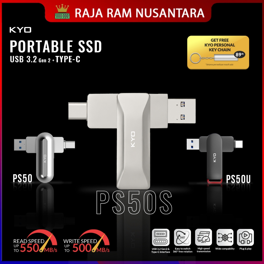 KYO PS50 PS50U PS50S 512GB Portable SSD USB 3.2 TYPE C External SSD Eksternal SSD