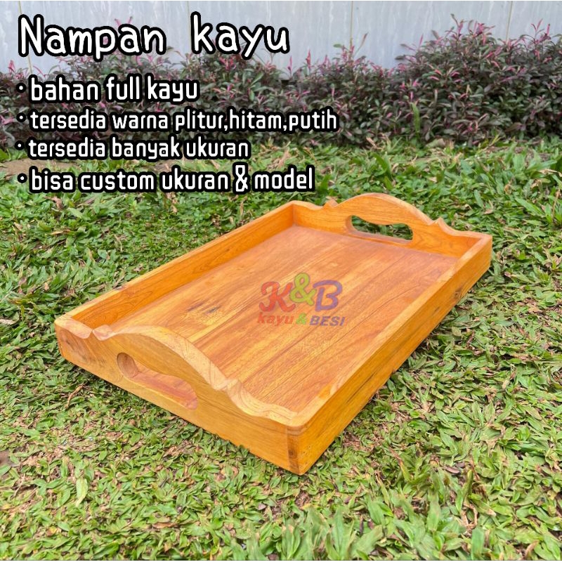 nampan kayu model gagang gelombang hitam/putih/plitur bahan full kayu tersedia ukuran kecil dan besa