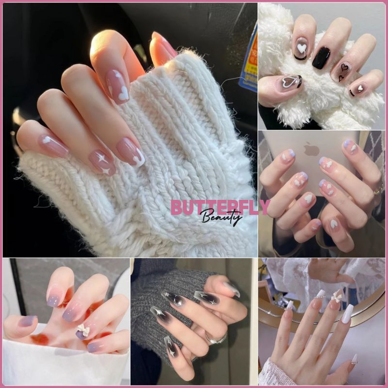 Kuku Palsu 24pcs Free Lem // Fake Nail Art 3D // Wedding Nail Art // Kuku Palsu Korea Aesthetic LK