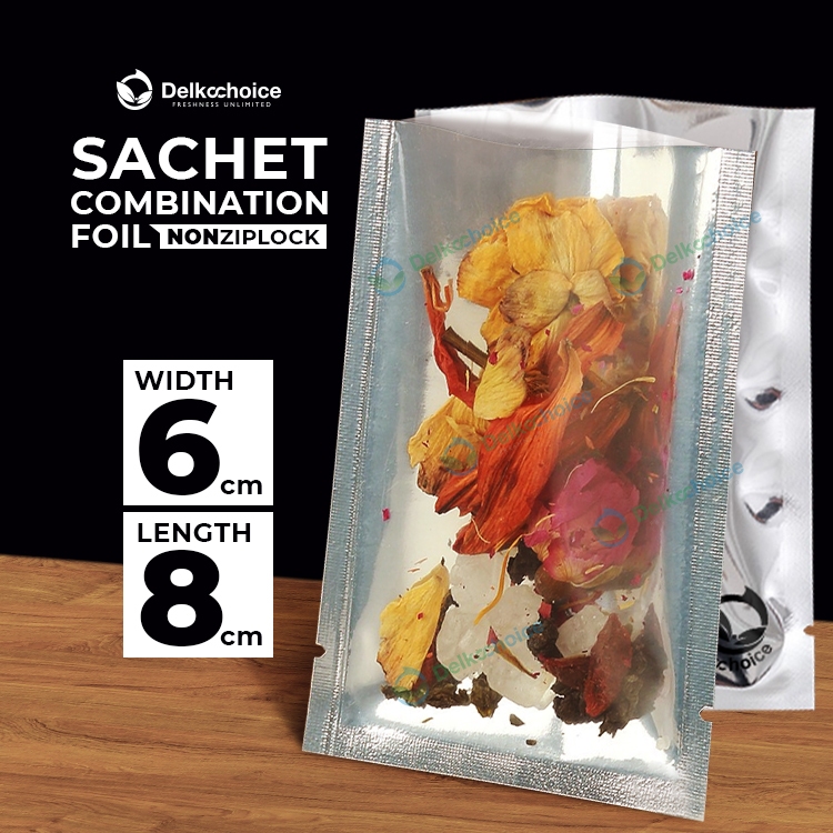 PLASTIK KEMASAN SACHET SASET MAKANAN ALUMUNIUM FOIL NON ZIPLOCK TRANS SILVER 6 X 8