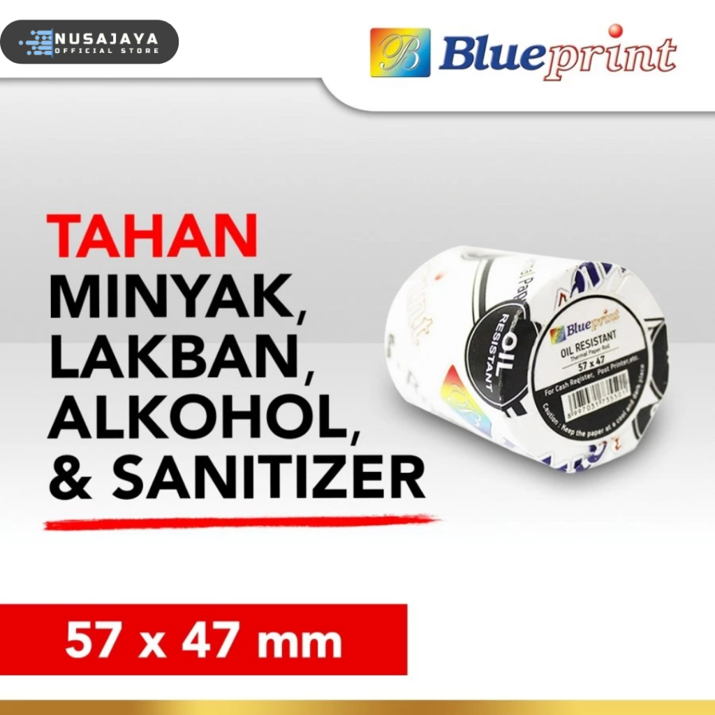 

Kertas Thermal / Kertas Kasir Struk BLUEPRINT 57mmx47mm Oil Resistant