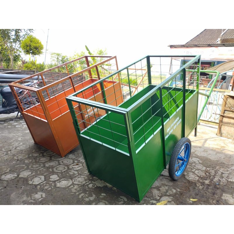 gerobak sampah dorong bahan plat besi UK 130x70x90