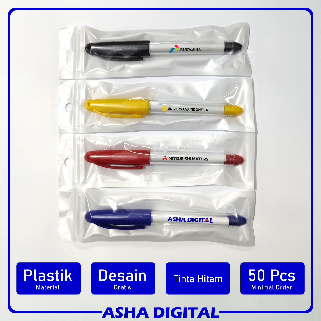 

Pulpen Promosi Souvenir kemasan ziplock | Bolpoin Custom Logo Tulisan | Ballpoint | Asha Digital