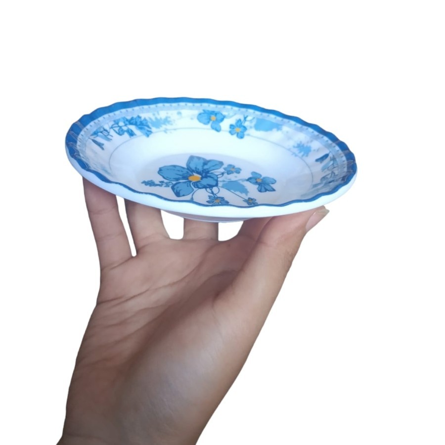 Piring Kecil Motif Bunga Kembang Biru Unik Lucu Murah Melamin Awet Kuat Tebal Tahan Panas Anti Pecah