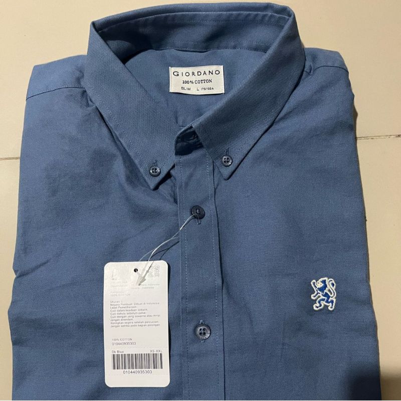 kemeja lengan panjang pria kemeja mini lion DK BLUE giordano original