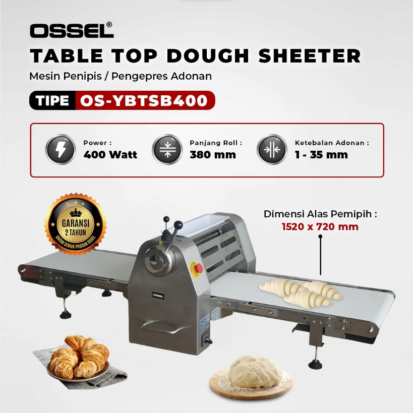 OSSEL Dough Sheeter Table Mesin Penipis Adonan Listrik Pendek Table Top OS-YBTSB400 OSSEL