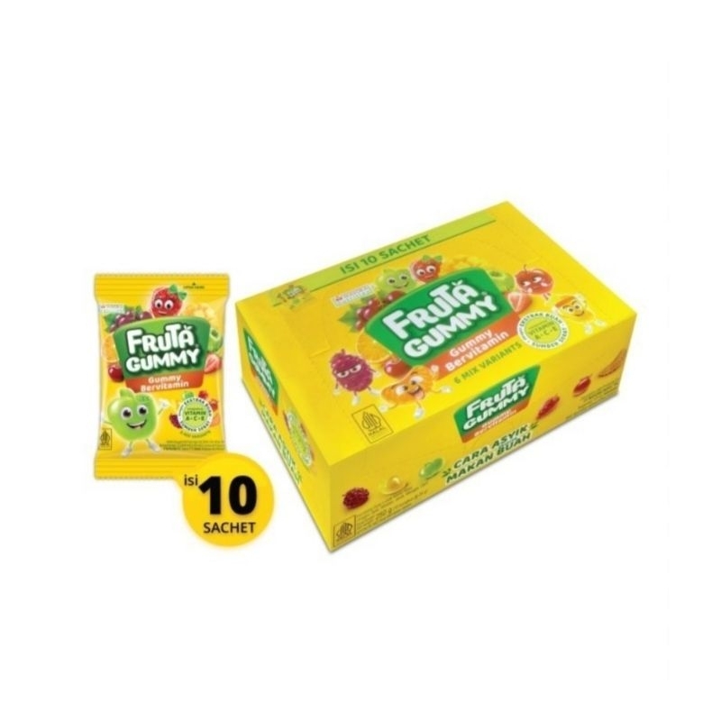 

Fruta Gummy Permen Jelly Bervitamin Rasa Buah 1 Box isi 10 Sachet