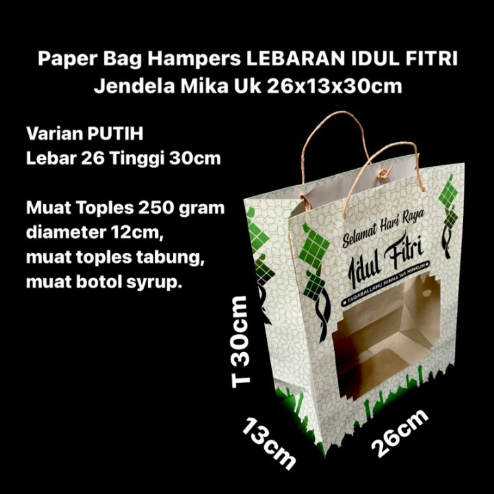 

( 5pcs ) Paperbag Hampers Lebaran Idul Fitri isi Toples 250 gr Tas Jinjing Botol Sirup Eid Mubarak Uk 26x13x30 cm