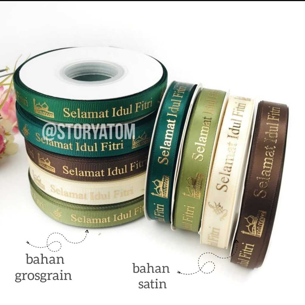 

1 ROLL - 1.3 CM | PITA TULISAN IDUL FITRI/PITA SINGLE FACE /PITA IDUL FITRI SABLON TIMBUL EMAS