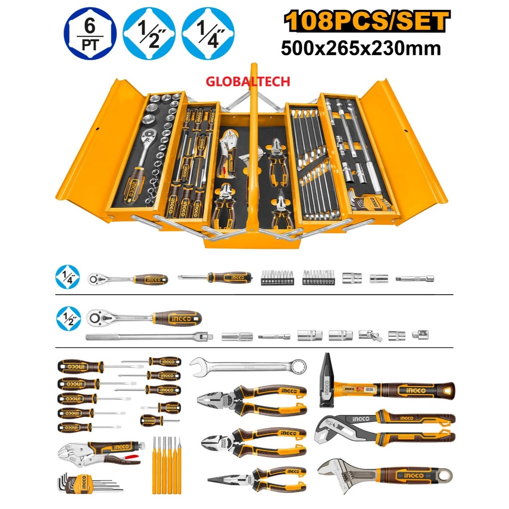 INGCO HTCS151081 TOOL CHEST SET 108PCS TOOLSET TOOLBOX SET PERKAKAS