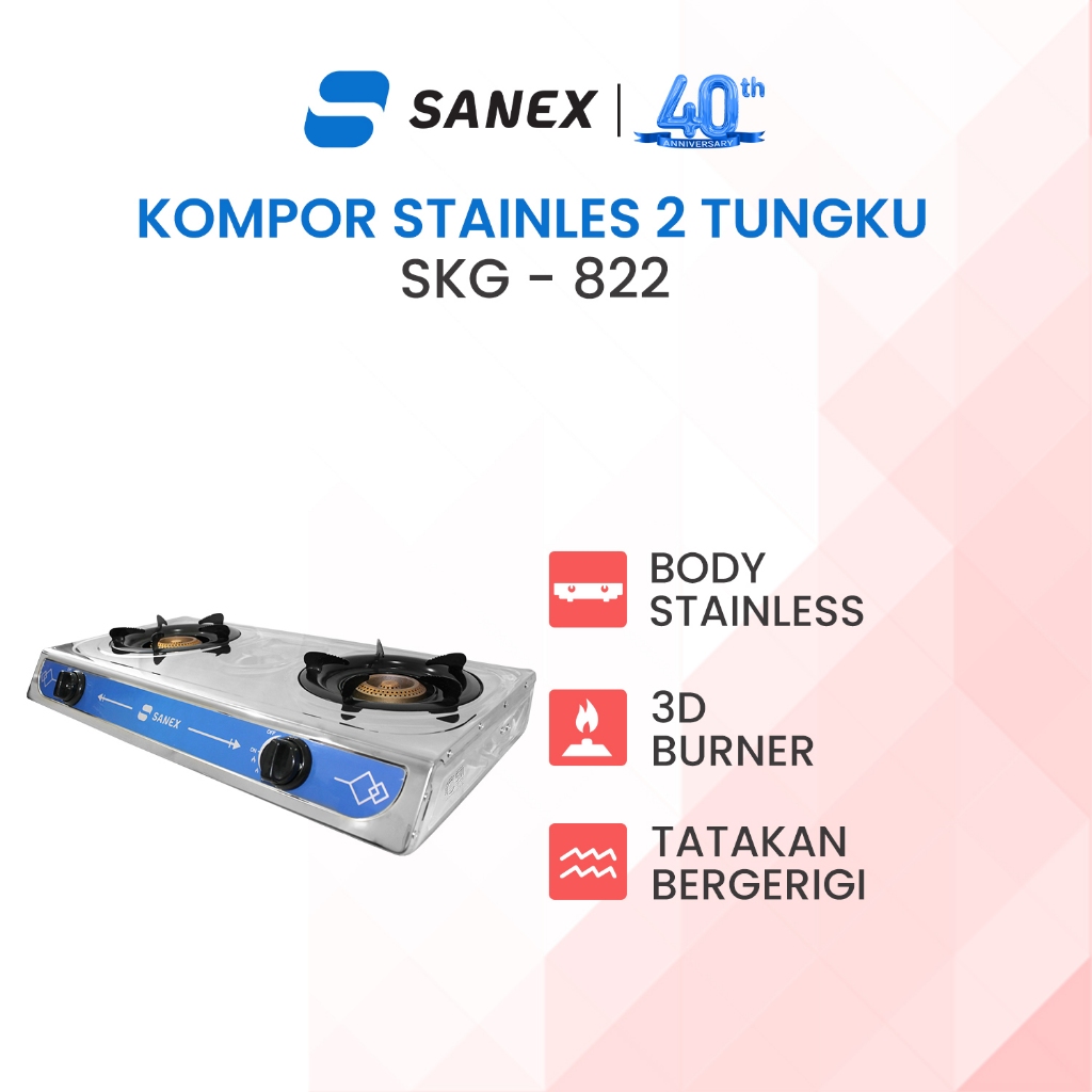 Sanex Kompor Gas Stainless Steel 2 Tungku SKG-822