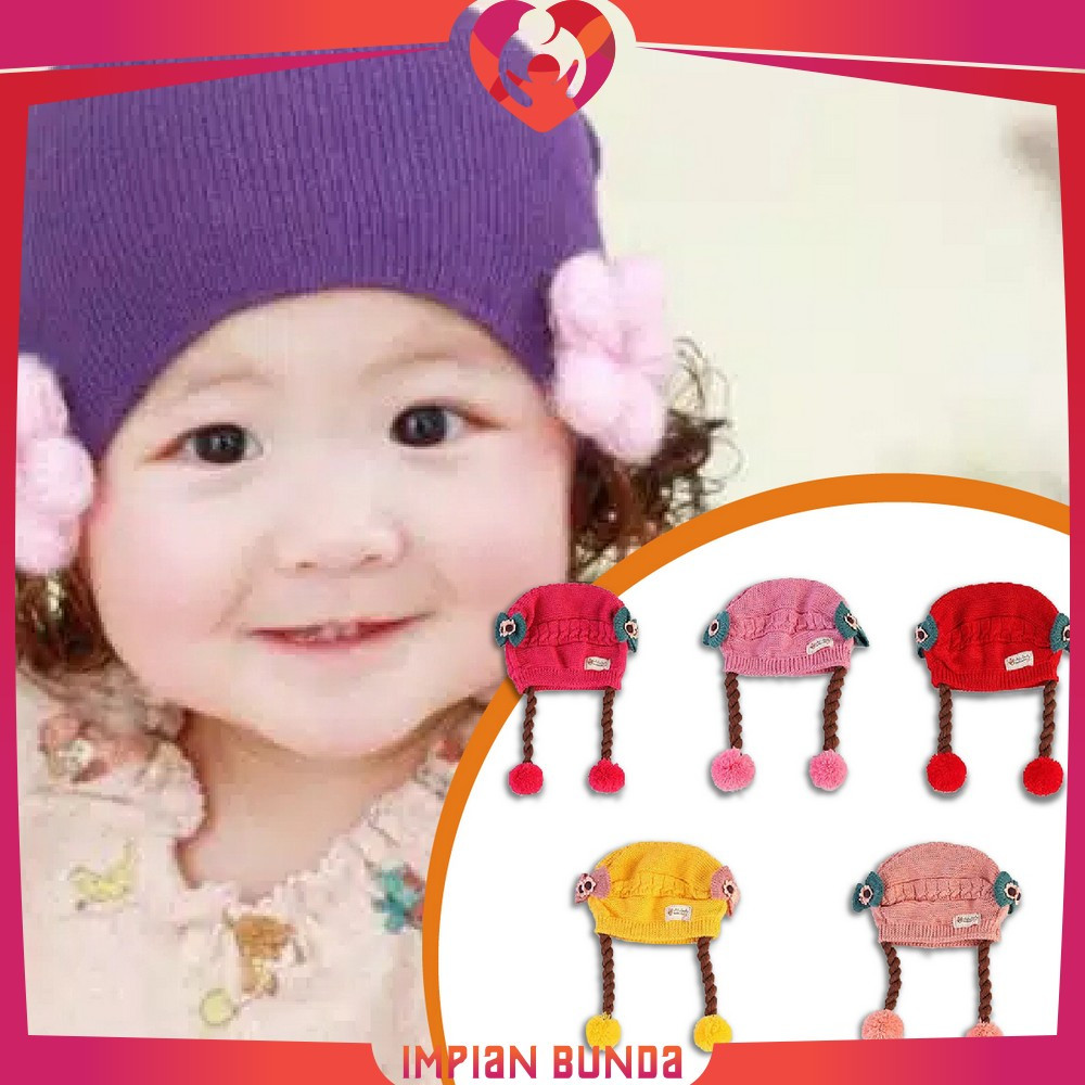 Baby Hat Kepang Rambut Palsu Kuncir 2 Anak Lucu / Topi Rambut Palsu Lucu Anak Model Tinggi / Kupluk 