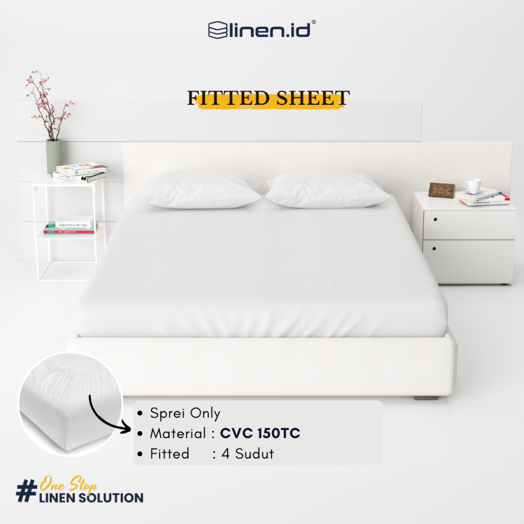 [Sprei only] Fitted Sheet Putih Polos CVC 150TC Dengan Karet
