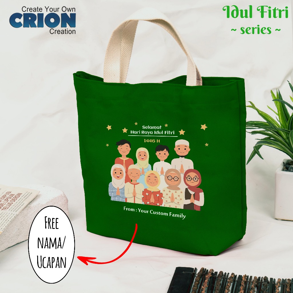 

Tas Hampers Lebaran canvas / Idul Fitri / Eid Mubarak / Ramadan - bisa custom nama - by Crion