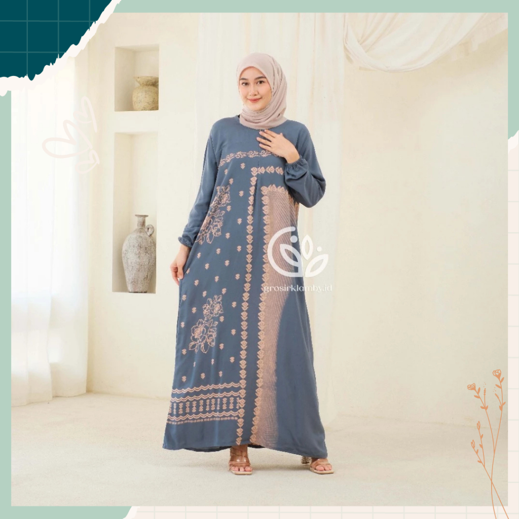 Gamis Etnik Kaftan Abaya Vionita Dress motif Batik Adem Nyaman Oversize Daily Wanita Busui Bahan Ray