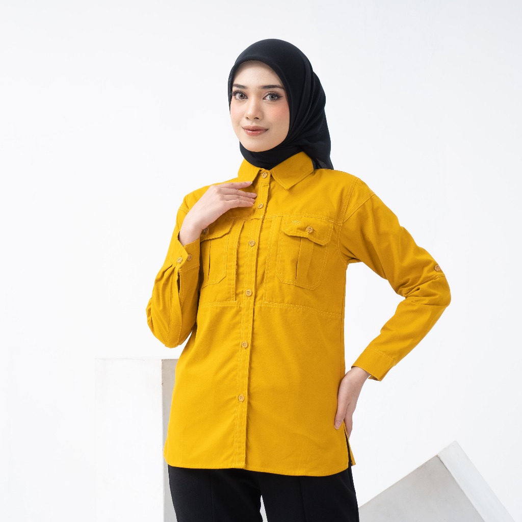 Kemeja Tactical Lengan Panjang Wanita Seragam Kerja Lapangan Outdoor PDL PDH Dinas Guru Premium