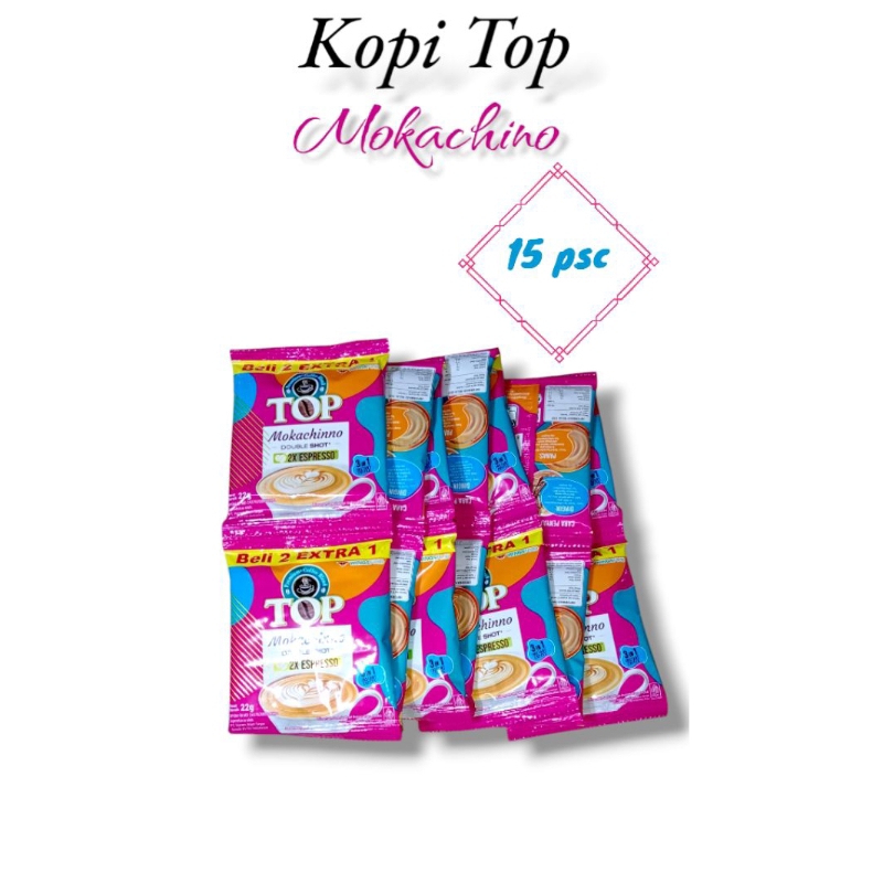 

Kopi Top Mokachino 15 pcs × 22 gr [HARGA 1 RENTENG] 3 in 1 instant coffee