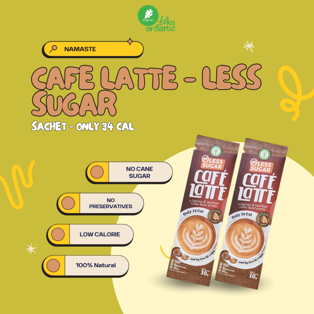 

Namaste Sachet Cafe Latte Less Sugar (10gr/Sachet) | Coffe Latte Low Calories Less Sugar