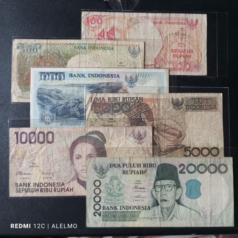6 lembar uang kertas indonesia era tahun 90 an Bekas asli