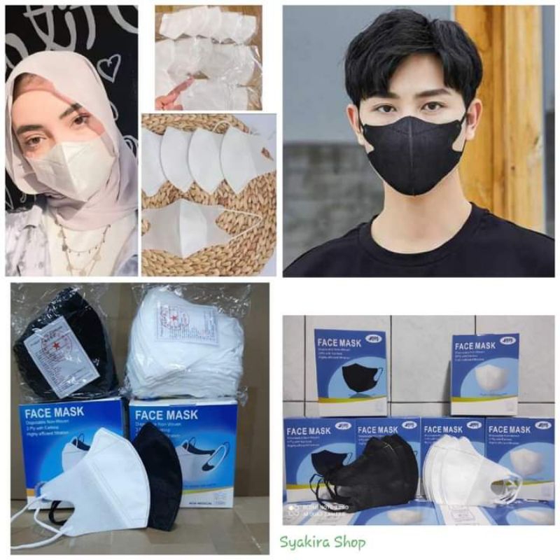 Masker Duckbill Warna HITAM DAN PUTIH. Kemasan Plastik Klip atau Kardus Box. Isi 50pcs. LEBIH TEBAL,
