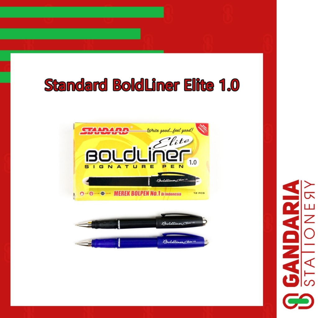 

Pulpen Standard Boldliner Elite 1.0 mm (12pcs) - Hitam dan biru