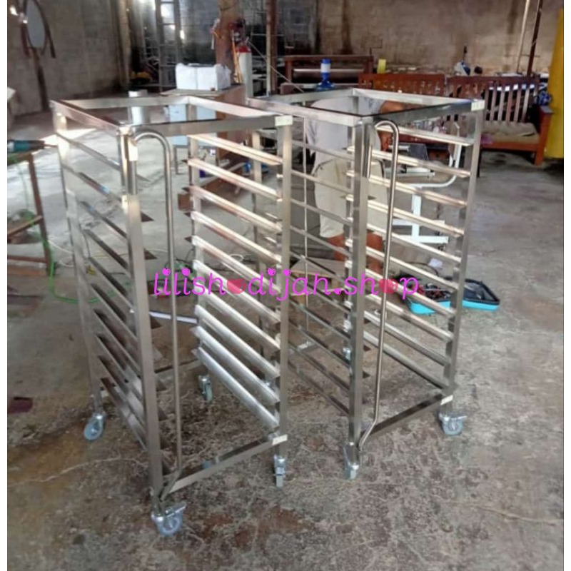rak trolley loyang stainless 10 tray/trolley rak kue stainless