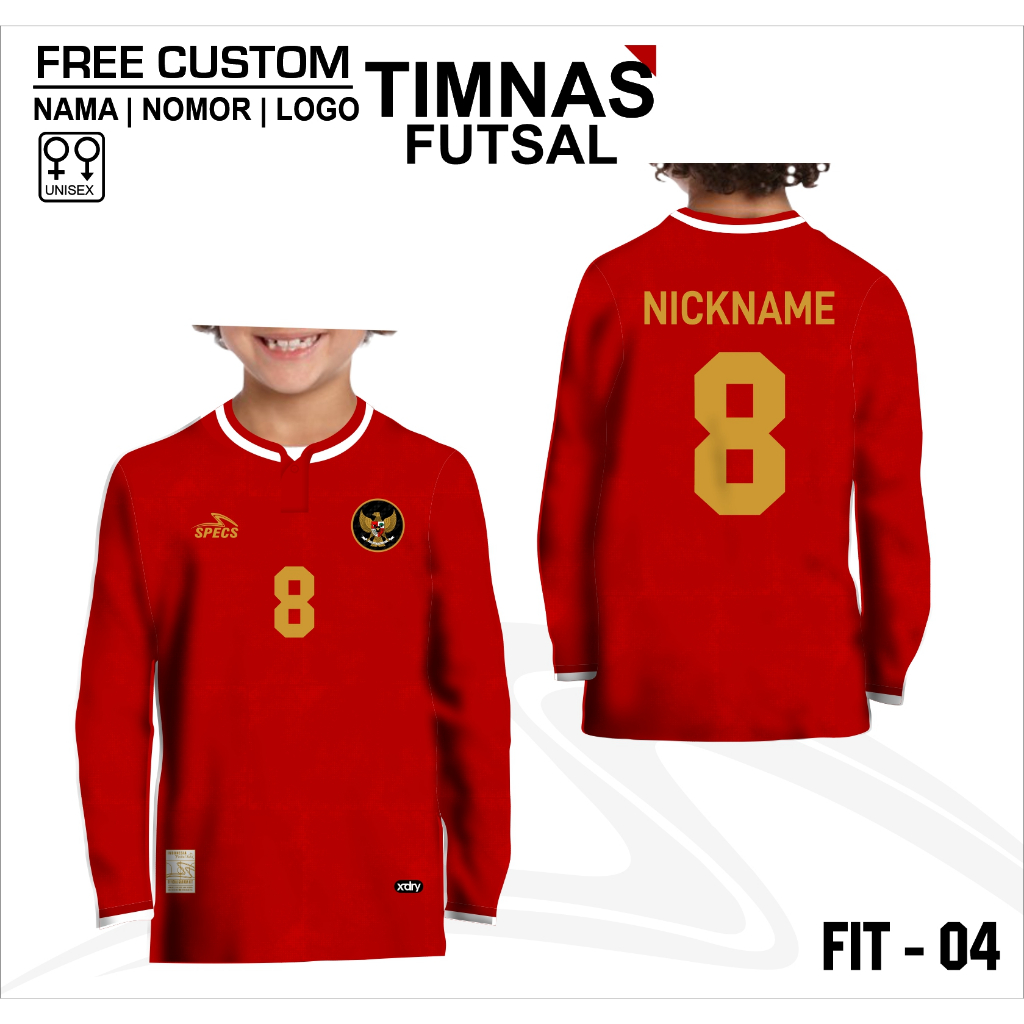 Kaos jersey futsal timnas indonesia baju bola futsal anak terbaru lengan panjang