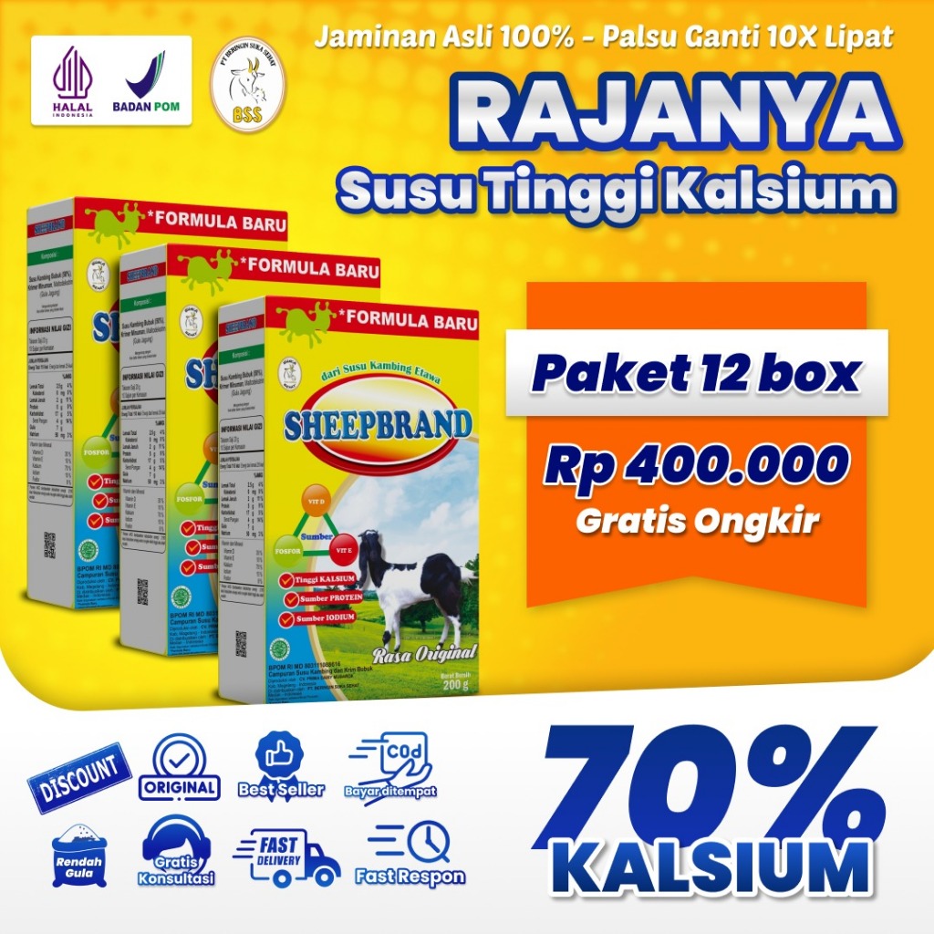 

Paket Reseller 12 Box Sheepbrand Tinggi Kalsium Plus Daun Kelor