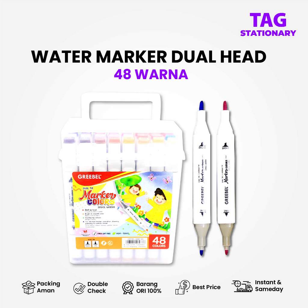 

GREEBEL Spidol Water Marker Dual Head / GMWD 48 Warna / Spidol Warna Warni Timur Agung Grosir