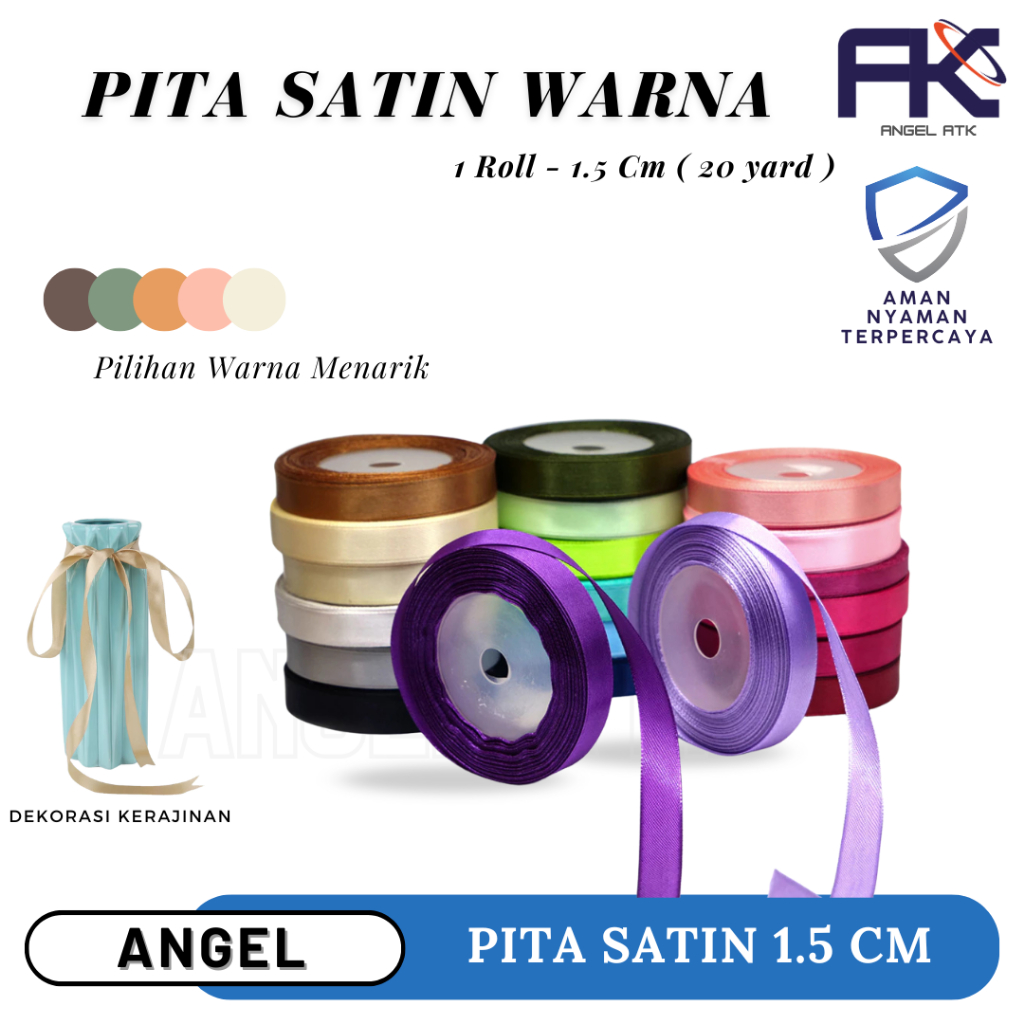 

Pita Satin 1/2 Inch / Pita Kain 1 Roll / Pita Warna Warni / Pita Untuk Hampers Lebaran / Pita Hiasan Parcel / Pita Kado / Cash On Delivery / Atk Blessing