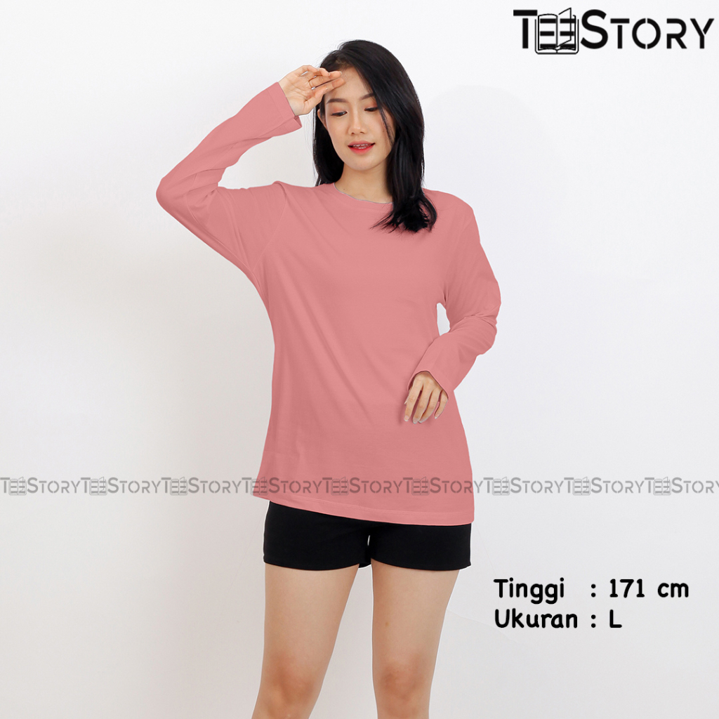 KAOS POLOS LENGAN PANJANG DUSTY PINK BASIC T-SHIRT FASHION WANITA PRIA COWOK CEWEK KATUN PREMIUM DIS