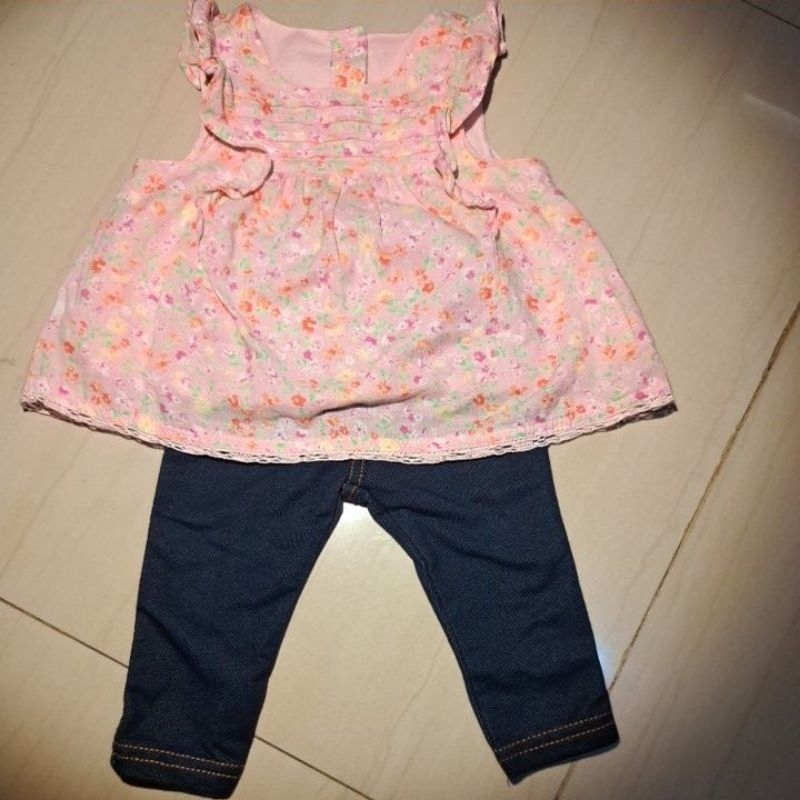 Preloved Dress anak Ori Mother Care, bunga-bunga pink ledging one set, ukuran 3 bulan, berat s/d 6,5