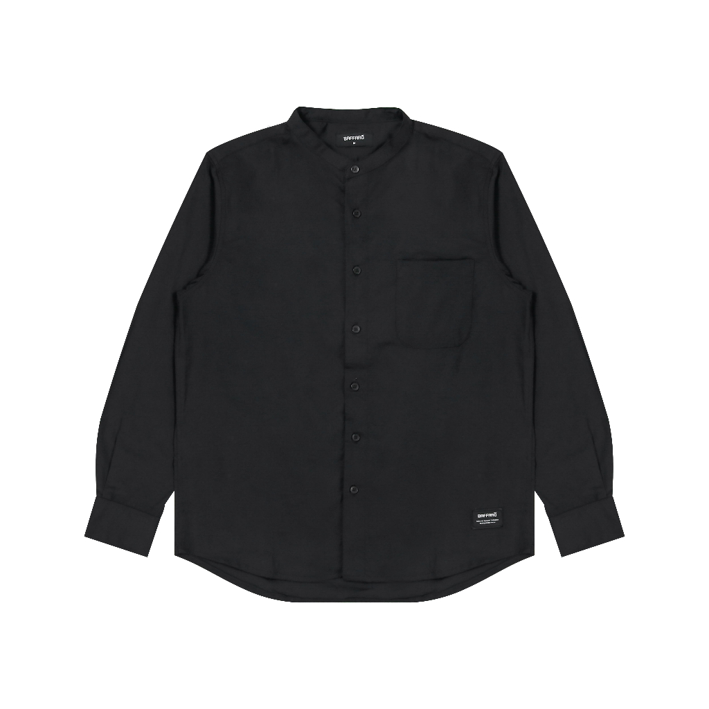 Kemeja Koko Pria Shanghai Polos Lengan Panjang Katun Hitam / Baju Koko Pria Polos Katun Black BAFFAR
